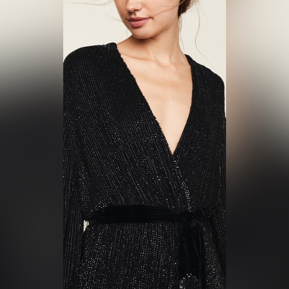 Celeb & BLOGGER FAVE RETROFETE Gabrielle Dress Robe Wrap Sequin Black NEW XS - Picture 11 of 13